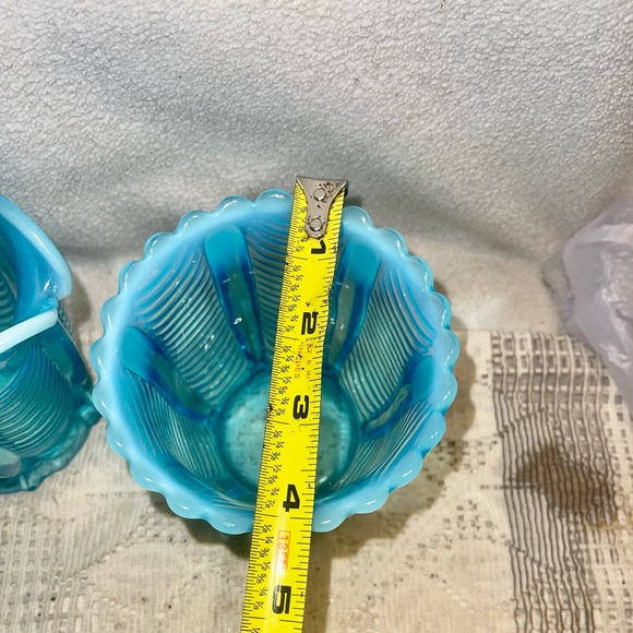 Antique Northwood blue opalescent glass cream and sugar set - Picture 6 of 9